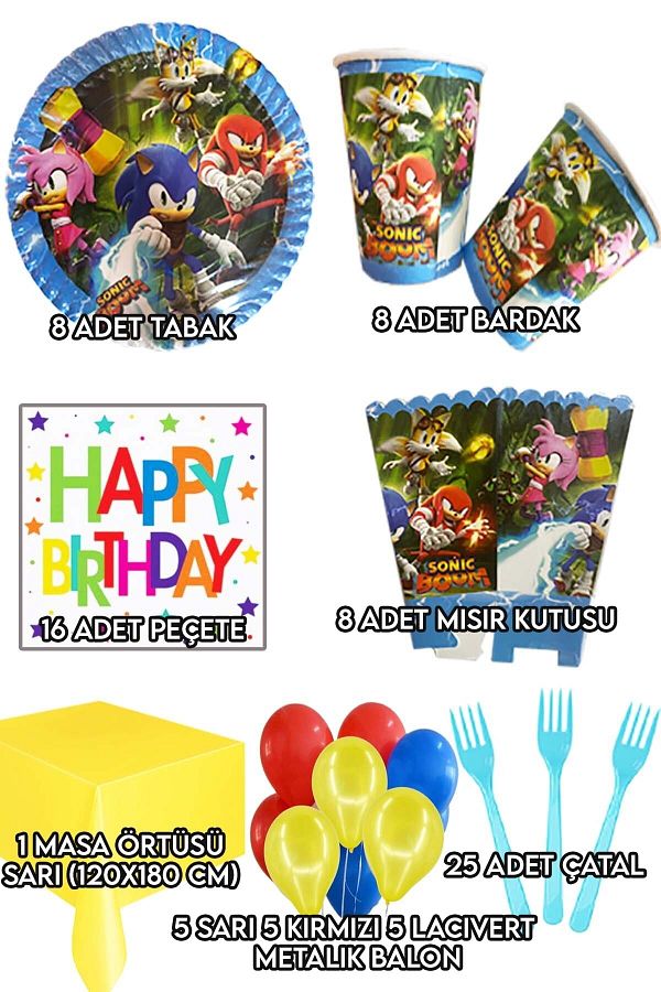 8 Kişilik Sonic Boom Doğum Parti Seti Süper Sonik Konsept_0