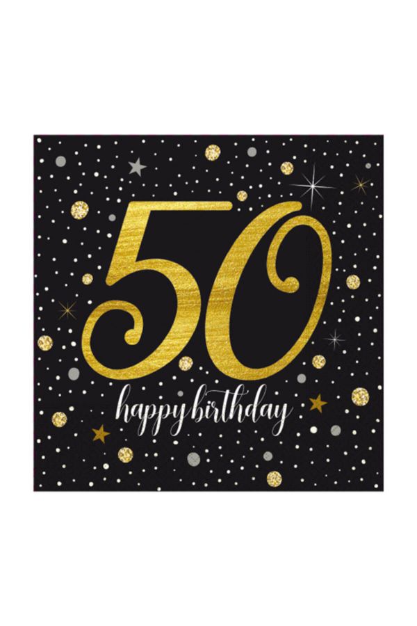 50 Yaş Işıltılı Happy Birthday Doğum Günü Kağıt Peçete 33x33