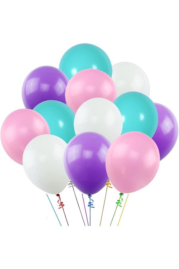 12li Balon 3 Metalik Mor, 3 Mint Yeşili, 3 Pembe, 3 Beyaz Deniz Kızı Ve Unicorn Tema Uyumlu Parlak
