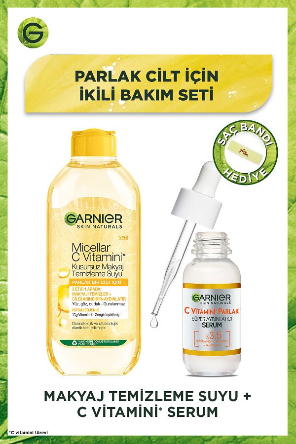 C Vitamini Ikili Bakım Seti - Parlak Süper Aydınlatıcı Serum & Micellar Makyaj Temizleme Suyu 400ml