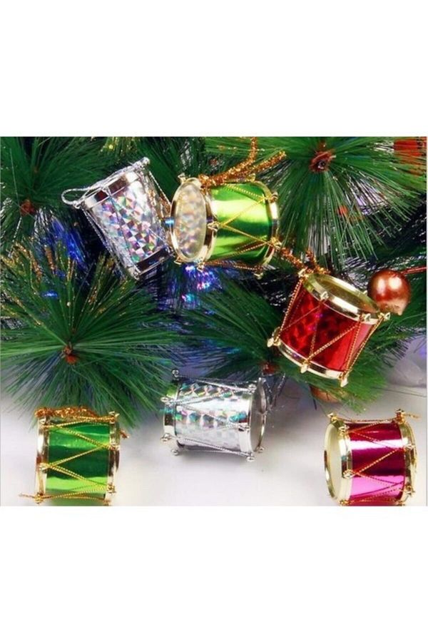 1 Paket Yılbaşı Küçük 3cm Renkli Davul Süs 9 Lu