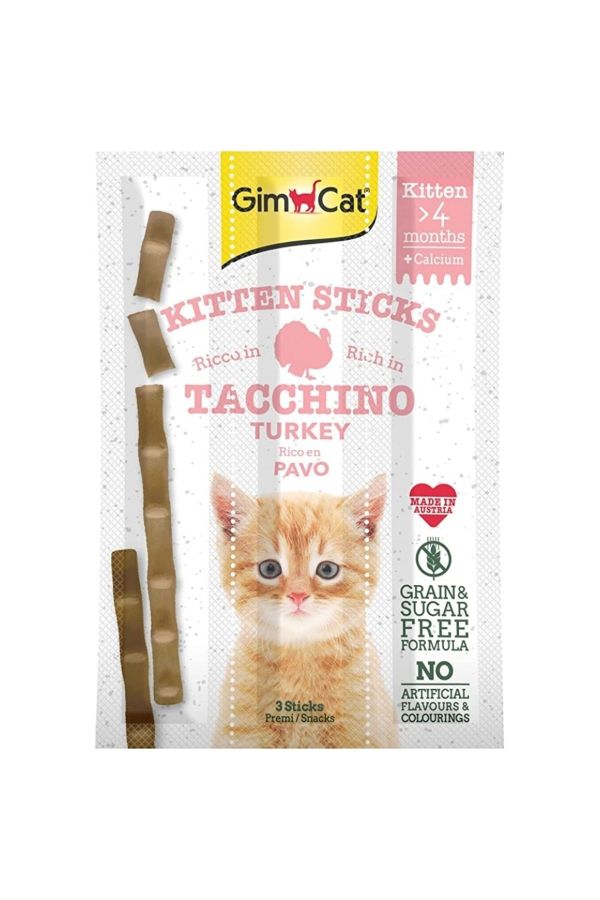 Gimcat Sticks Kitten Hindili Ödül Çubukları, 3x3 Gr