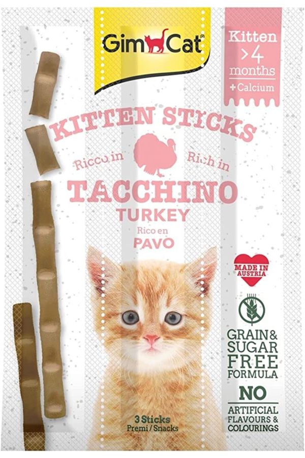 Gimcat Sticks Kitten Hindili Ödül Çubukları, 3x3 Gr