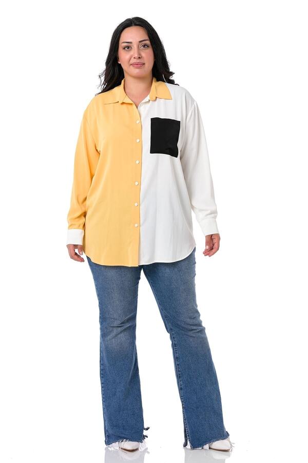 Shirt Collar Three Coloured Single-pocket Shirt — Yellow