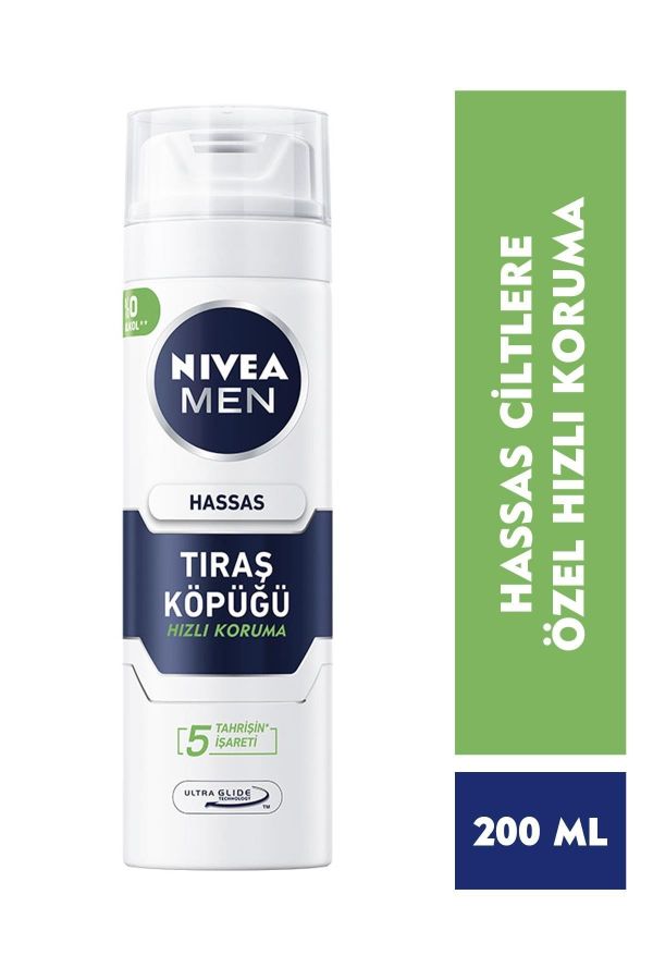 Men Hassas Tıraş Köpüğü 200ml, Hassas Ciltlere Özel Hızlı Koruma, Yanma Karşıtı, Alkolsüz