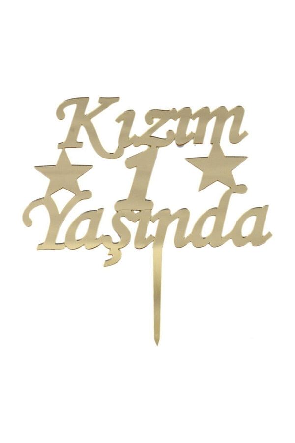 Kızım 1 Yaşında Pasta Süsü Aynalı Pleksi Altın - Gold