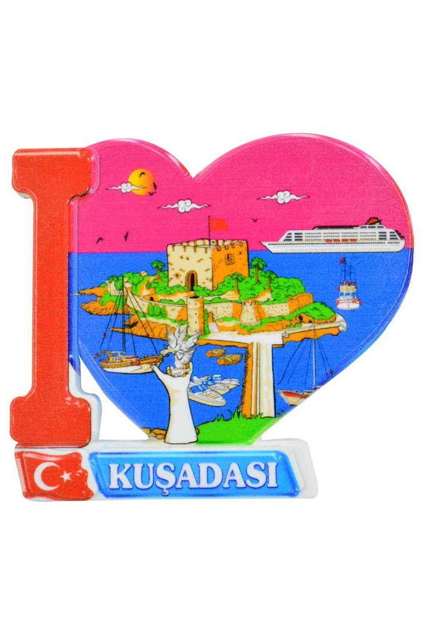 Kuşadası Temalı Uv Baskılı Kalp Şekilli Magnet 86x62 Mm 2 Nolu Tasarım Myros