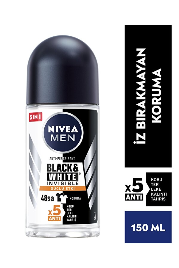 Men Erkek Roll On Deodorant Black&White Invisible Güçlü Etki 50 ml 48 Saat Anti-Perspirant Koruma Ali Özkan Tr
