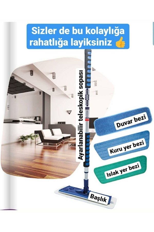 Mikrofiber Teleskopik Mop 3'lü Set Aysundursun Ahenk Büro Mobilya