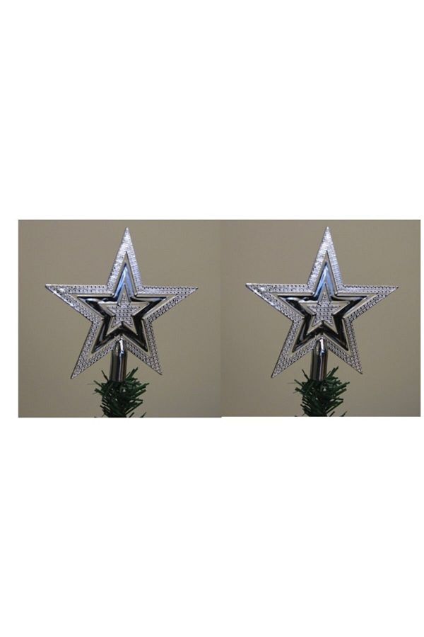 2 Adet Yılbaşı Tepe Yıldızı Mini Boy Gümüş 9 Cm