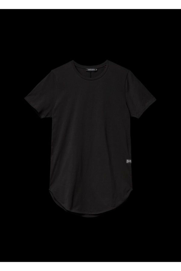 Altı Kavisli Long Basic T Shirt Siyah