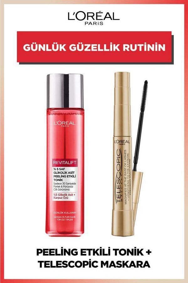 Revitalift %5 Saf Glikolik Asit Peeling Etkili Tonik 180ml & Telescopic Siyah Maskara