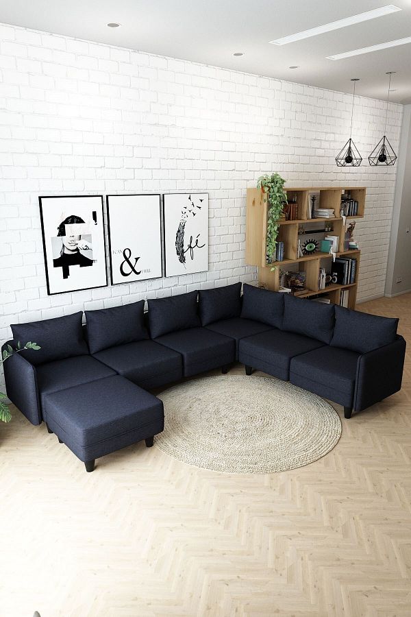 Miro Lacivert Renk U Köşe Koltuk Cpt8515-292 Woodesk