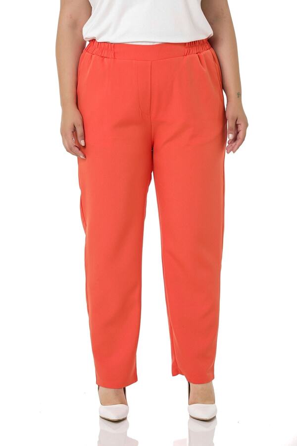 Waist Side & Back Elasticated Slim-leg with Pockets Trousers — Orange