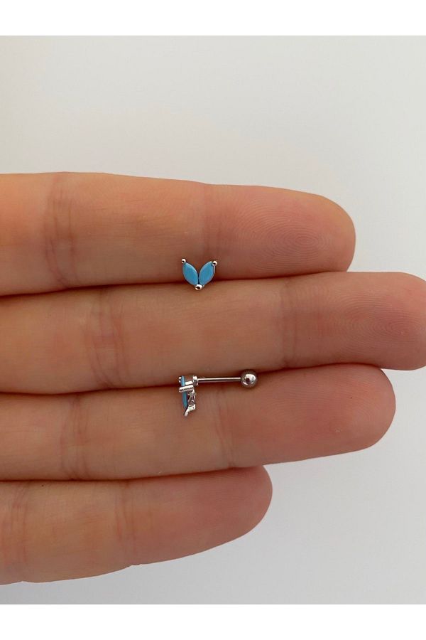Cerrahi Çelik Tragus Helix Conch Lobe Uyumlu Renkli Taşlı Piercing Küpe