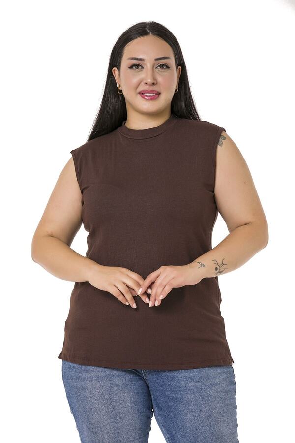 Mock Neck Side-slit Long Viscose Bodysuit — Brown