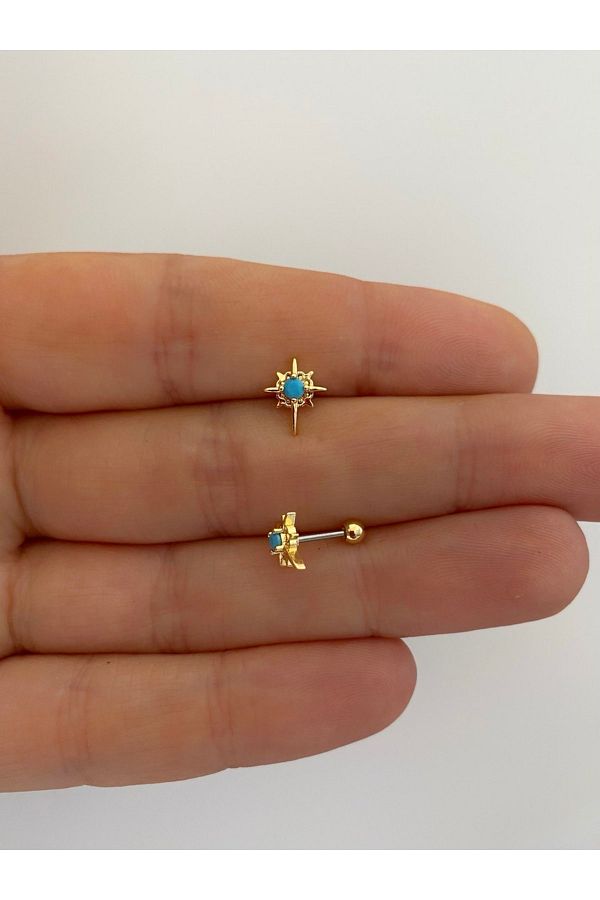 Cerrahi Çelik Tragus Helix Conch Lobe Uyumlu Renkli Taşlı Piercing Küpe