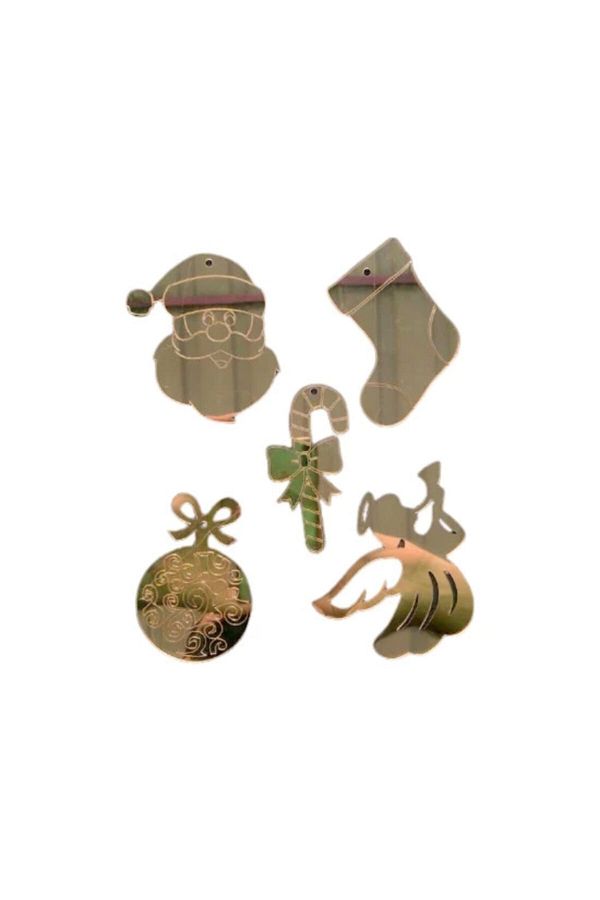 Yılbaşı Çam Ağacı Pleksi Süs 5'li Set 8 Cm Gold