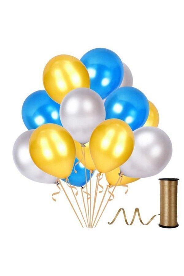 Altın-gümüş-mavi Metalik Sedefli Balon 50 Adet