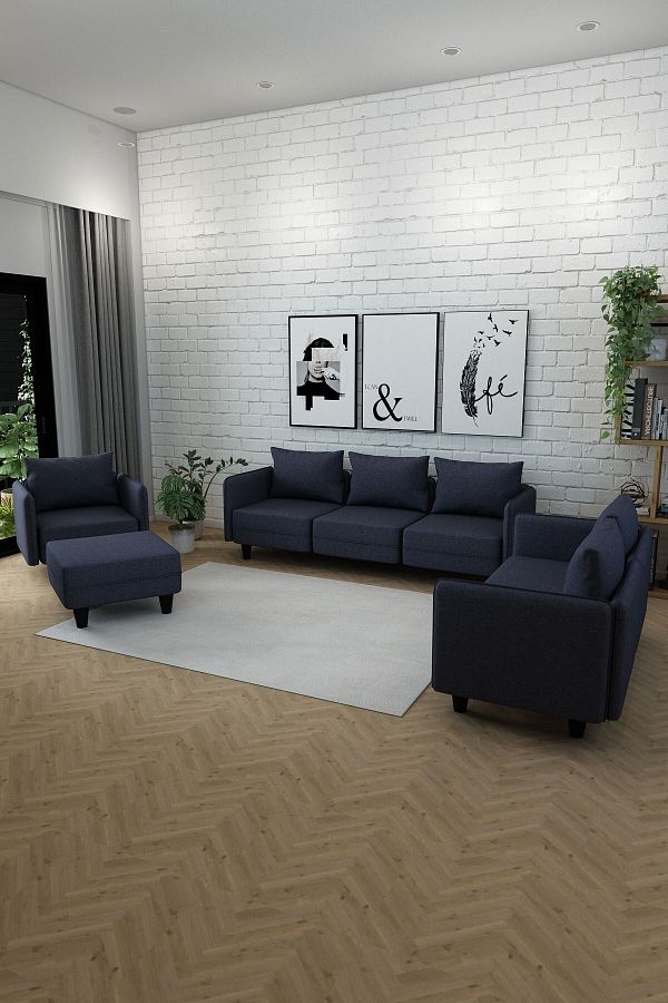 Miro Lacivert Renk (3 2 1 PUF) Koltuk Takımı Cpt8518-292tk Woodesk