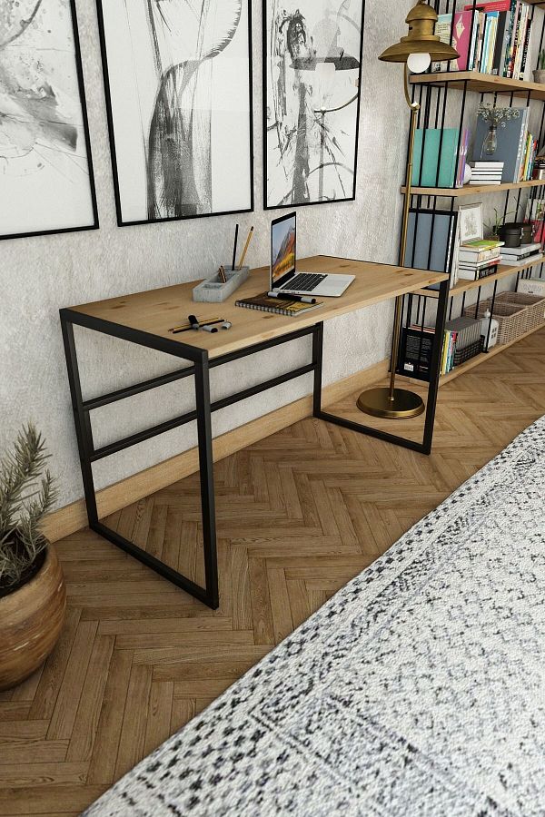 Çimen Masif Ahşap Natural Renk 120x60 Çalışma Masası Cpt4614-120