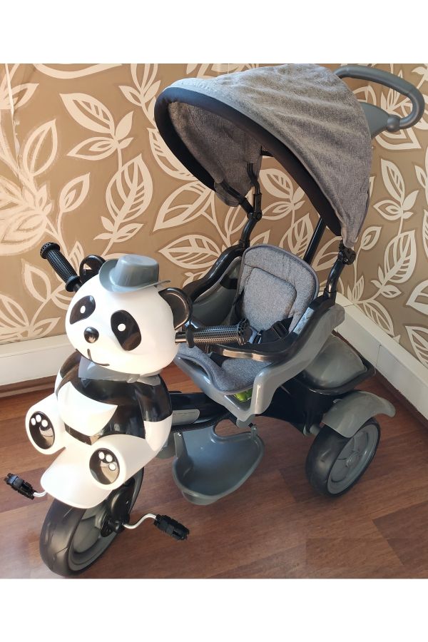 127 Panda Ebeveyn Kontrollü Üç Teker Çocuk Bisikleti Gri_1