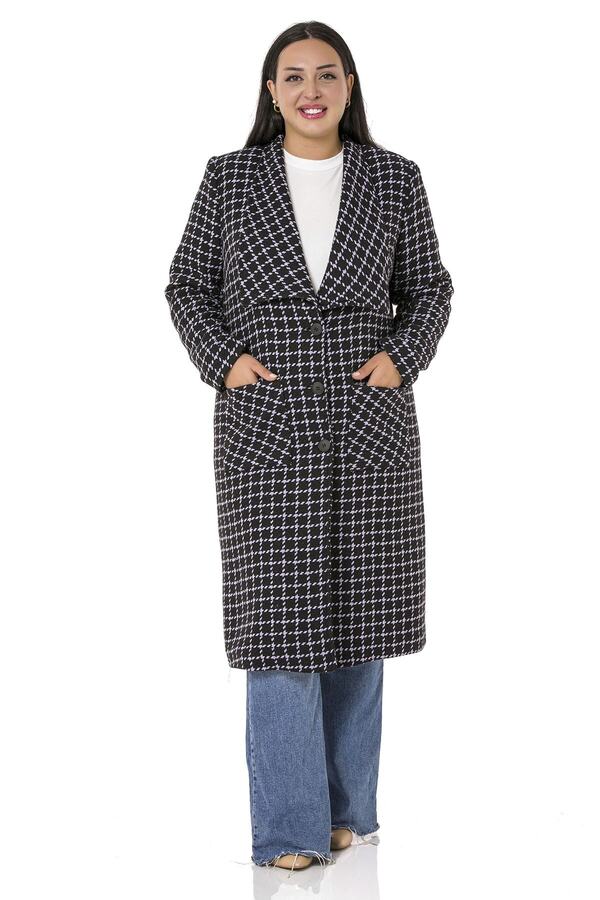 Shawl Collar Buttoned Patch-pocket Lined Coat &mdash; Black & Lilac