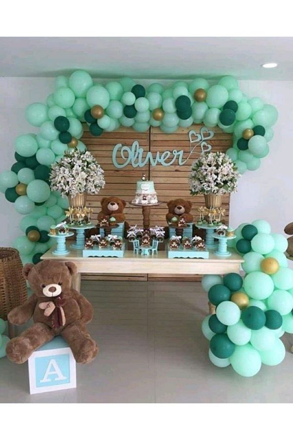 1 Yaş Su Yeşili Balon Zincir Süsleme Aparatı Doğum Günü Zincir Balon Askı Aparatı Parti Dolabı