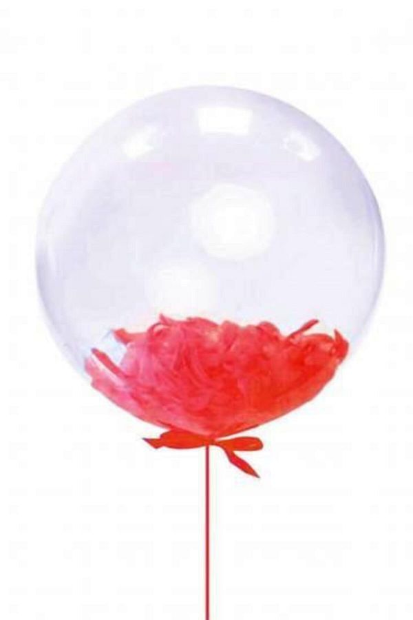 Sevgililer Günü Şeffaf Transparan Cam Balon ve Kırmızı Tüy