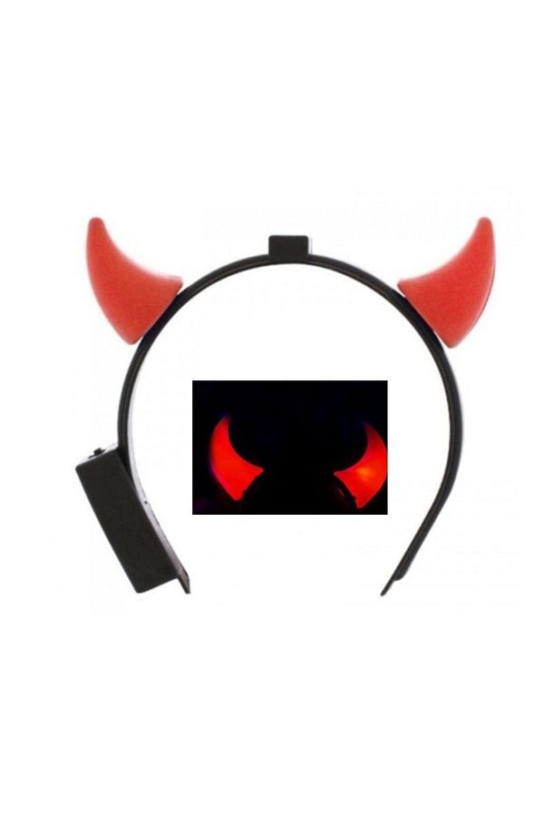 Led Işıklı Yanar Söner Halloween Işıklı Boynuz Taç Kırmızı Renk