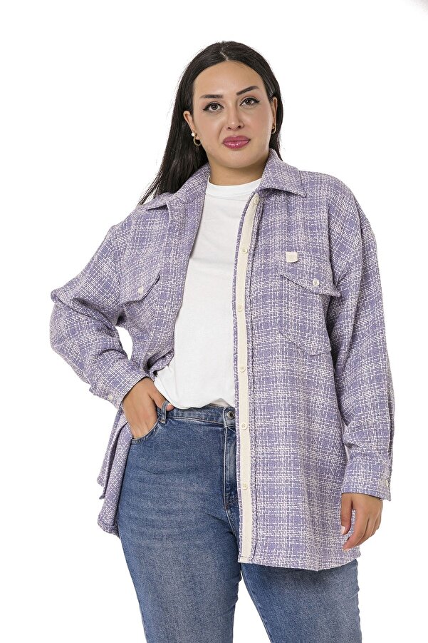 Drop Sleeve Stripe Detail with Pockets Comfort-fit Shirt Jacket — Lilac