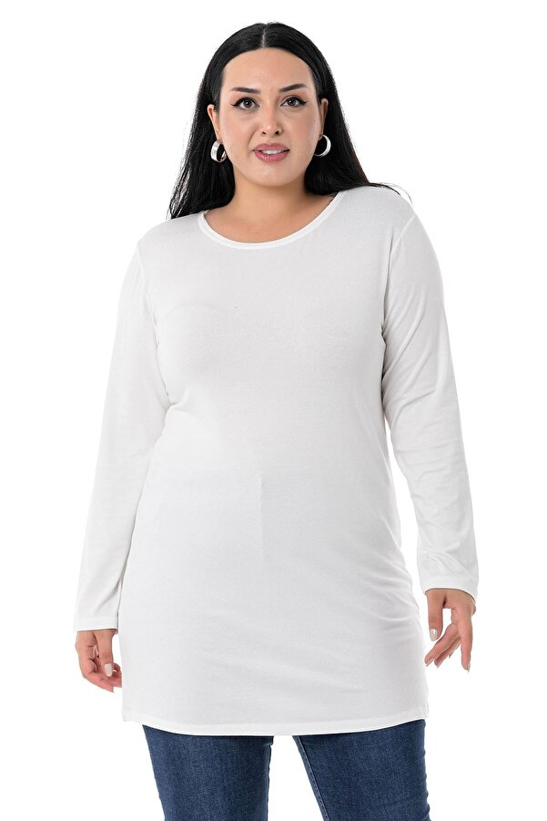 Round Neck Long Sleeve Viscose Long Bodysuit — Ecru