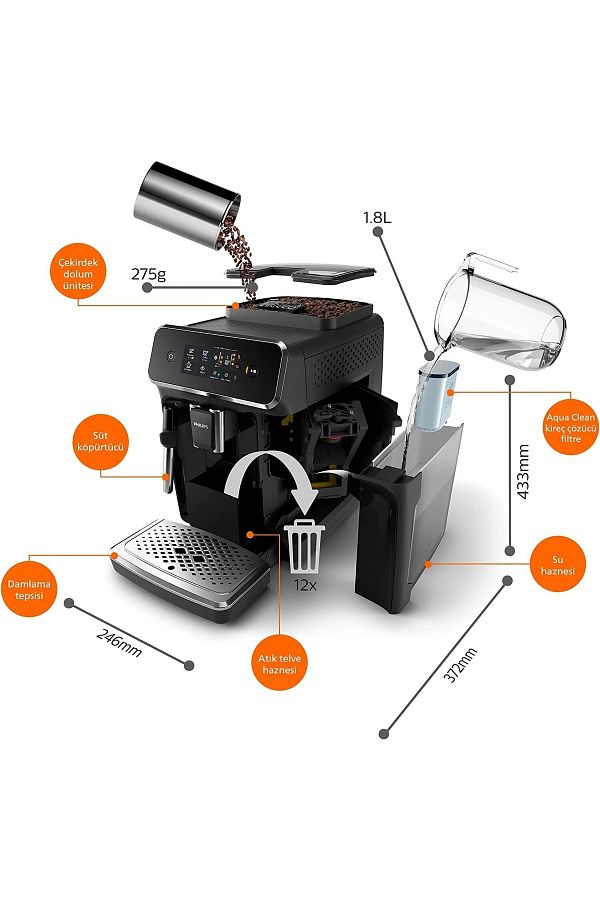 Philips 2200 Series 1500 W, 5000 Bardak, Dokunmatik Espresso Makinesi, Siyah - Görsel 5