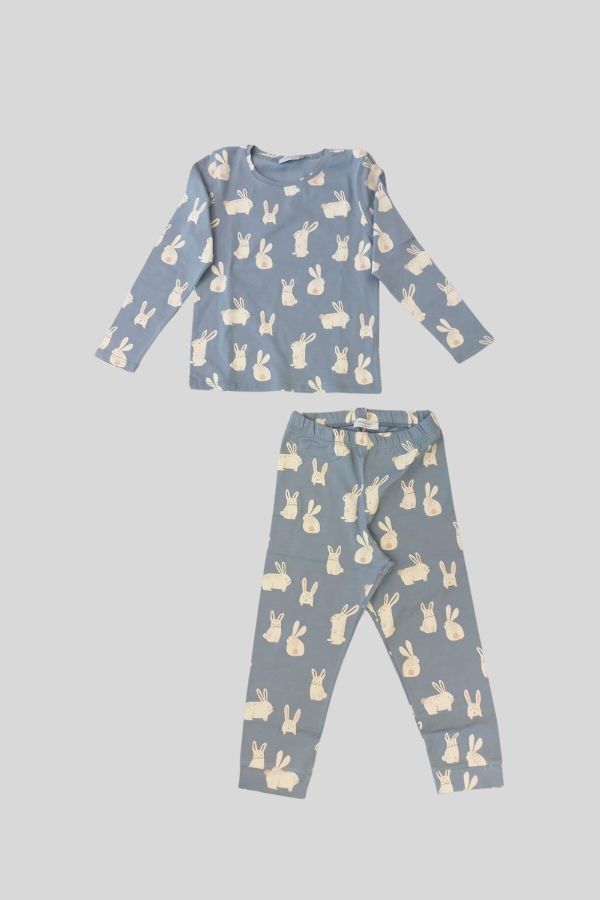 3-7 Yaş Kız Çocuk Likralı Desenli Pijama Takım Mavi