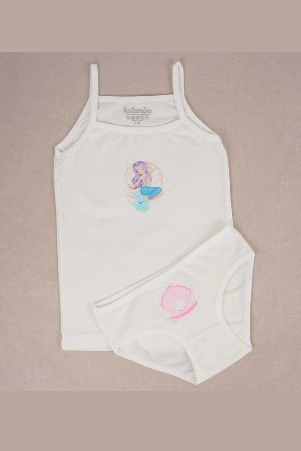 Kız Çocuk Atlet Slip Takım Ekru