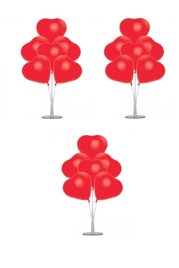 Kırmızı Latex 21 Kalpli Balon Standı 3 Adet HappyLand