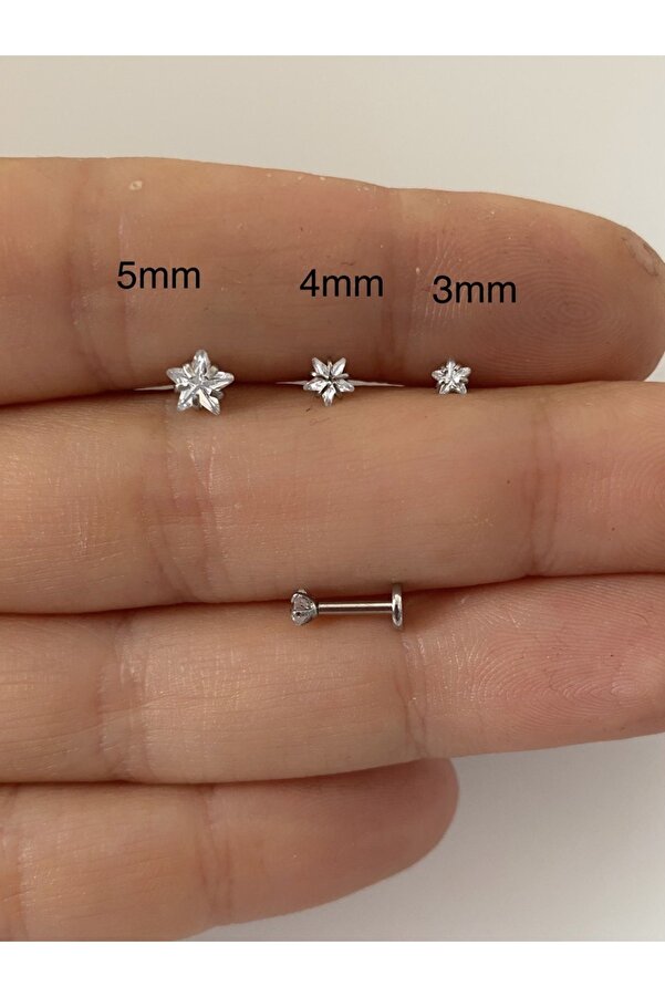 Cerrahi Çelik Gümüş Renk Tek Taş Yıldız Tragus Helix Kıkırdak Piercing