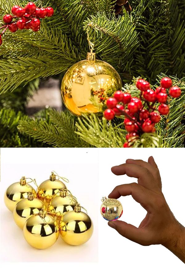 Gold 6lı Yılbaşı Top Süs 4cm Çam Ağacı Süsleri Noel Dekorasyonu Topları Altın Sarısı Aynalı Süs