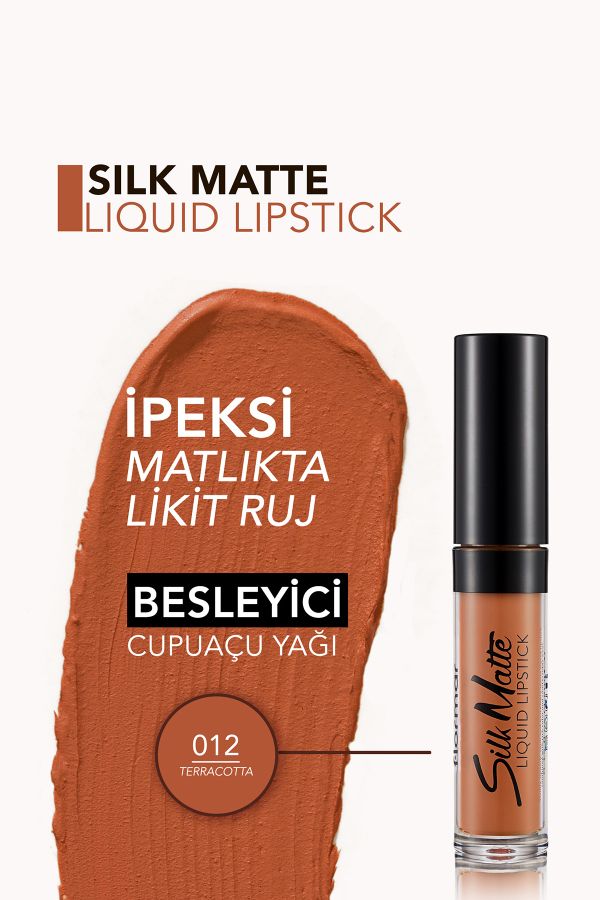 Kadife Dokulu Likit Mat Ruj (Turuncu Kahve) - Silk Matte Liquid Lipstick - 012 - 8690604505395_3