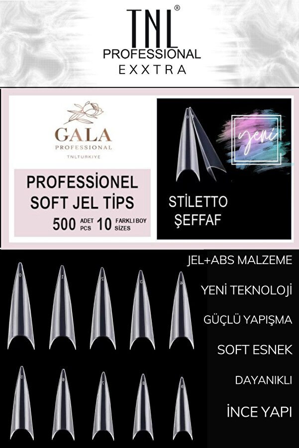 Tnl Exxtra Jel Tips Stiletto Şeffaf Protez Tırnak 500 Adet 10 Farklı Boy TNL Türkiye