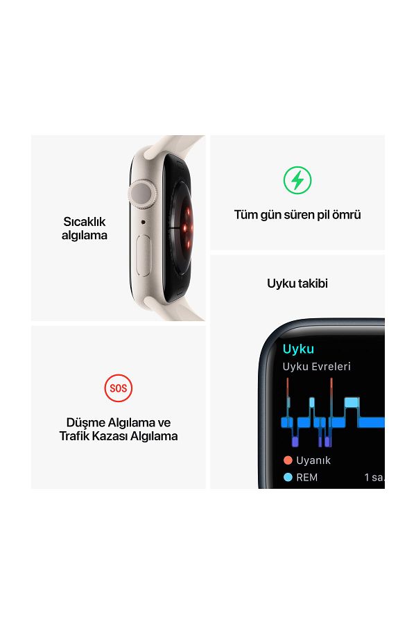 Apple Watch Series 8 45mm GPS Kırmızı Alüminyum Kasa ve Spor Kordon - Regular (Apple Türkiye Garantili) - Görsel 8