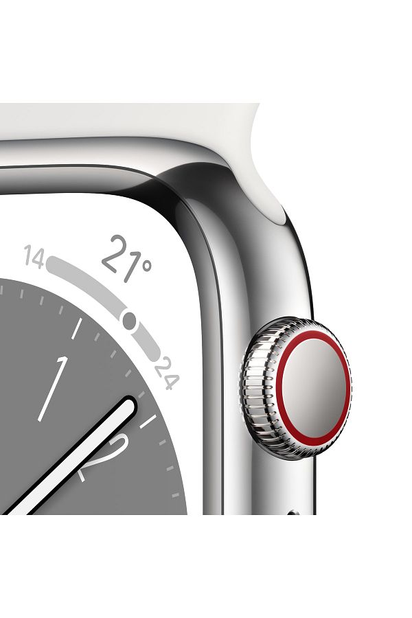 Apple Watch Series 8 GPS + Cellular 41mm Gümüş Paslanmaz Çelik Kasa ve Beyaz Spor Kordon - Regular - Görsel 3
