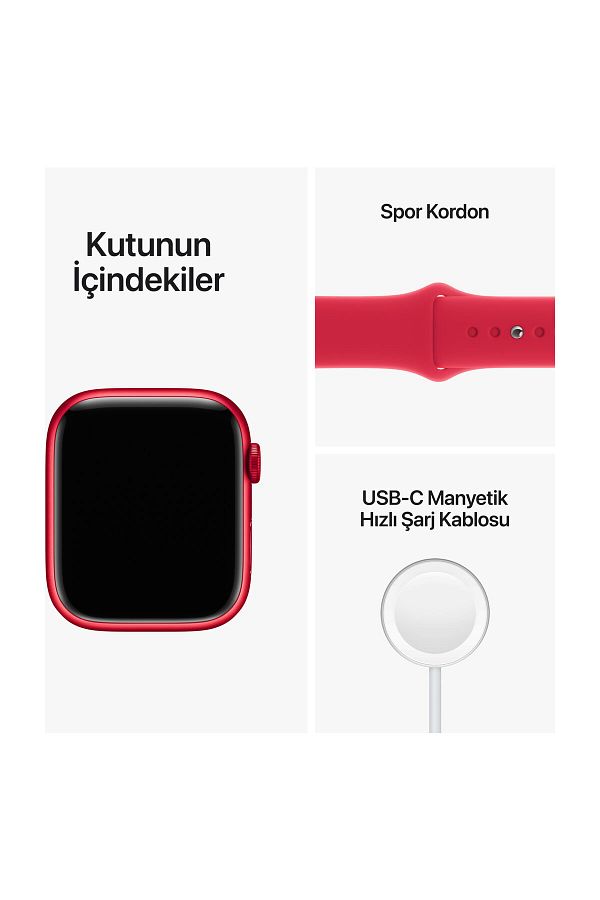 Apple Watch Series 8 45mm GPS Kırmızı Alüminyum Kasa ve Spor Kordon - Regular (Apple Türkiye Garantili) - Görsel 9
