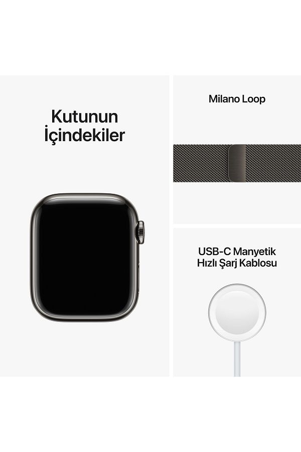 Apple Watch Series 8 GPS + Cellular 41mm Grafit Paslanmaz Çelik Kasa ve Grafit Milano Loop - Görsel 9