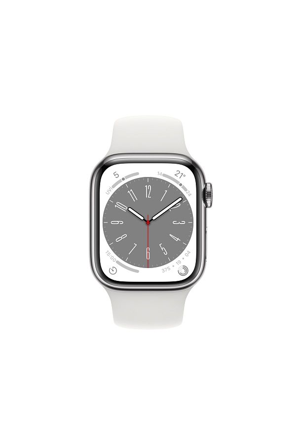 Apple Watch Series 8 GPS + Cellular 45mm Gümüş Paslanmaz Çelik Kasa ve Beyaz Spor Kordon - Regular - Görsel 2