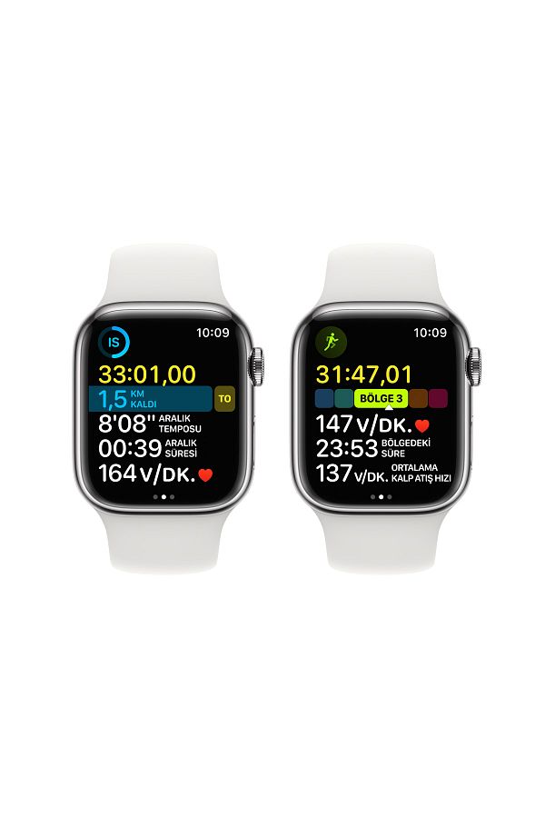 Apple Watch Series 8 GPS + Cellular 45mm Gümüş Paslanmaz Çelik Kasa ve Beyaz Spor Kordon - Regular - Görsel 6