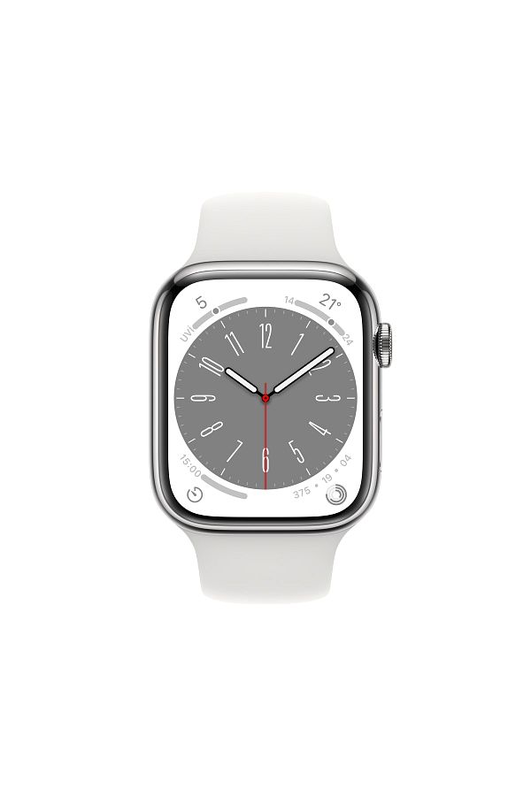 Apple Watch Series 8 GPS + Cellular 41mm Gümüş Paslanmaz Çelik Kasa ve Beyaz Spor Kordon - Regular - Görsel 2