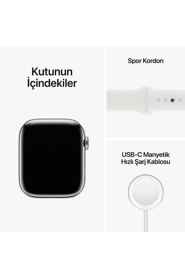 Apple Watch Series 8 GPS + Cellular 41mm Gümüş Paslanmaz Çelik Kasa ve Beyaz Spor Kordon - Regular - Görsel 8