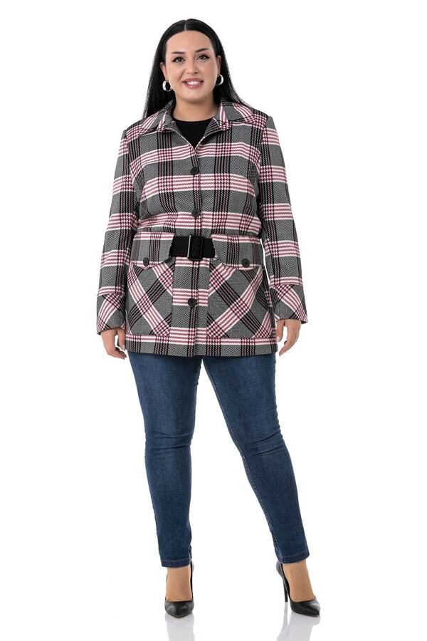 Pocket & Belt-detail Lined Jacket — Black & Fuchsia