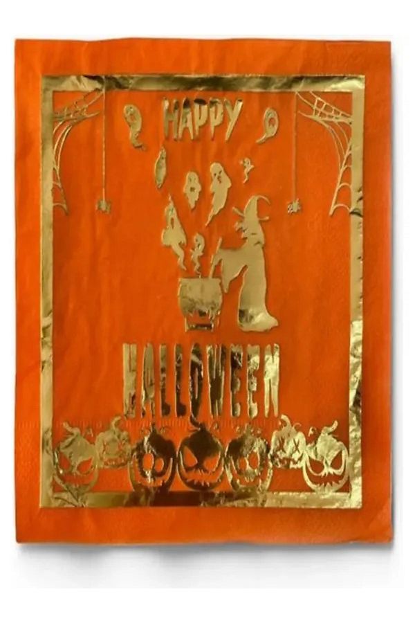 Cadılar Bayramı Happy Halloween Yaldızlı Turuncu Peçete 16'lı